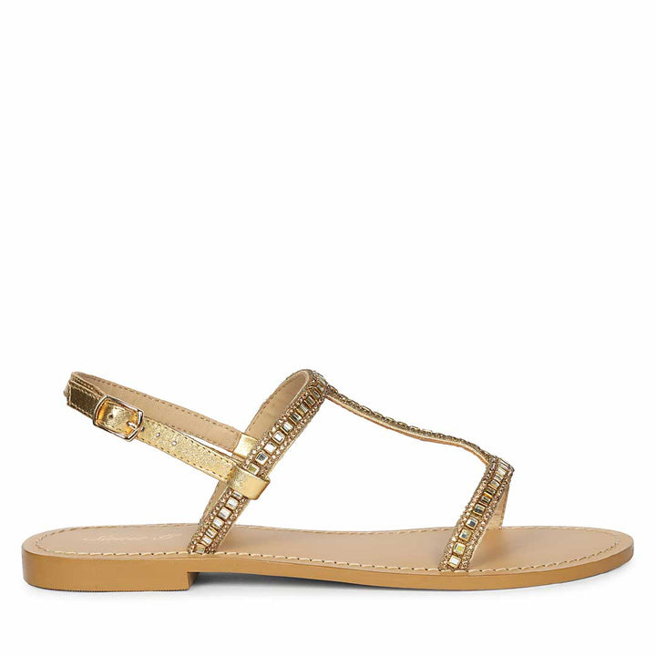 Saint Raelin Metallic Gold Leather Embellished Sandals