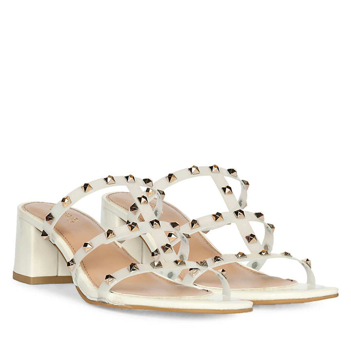 Saint Mavis Gold Studs White Block Heels
