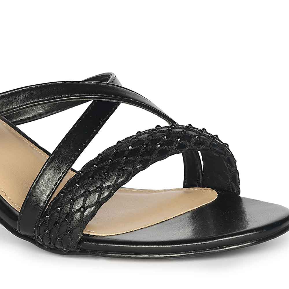 Saint Alessia Embellished Black Vegan Leather Block Heels