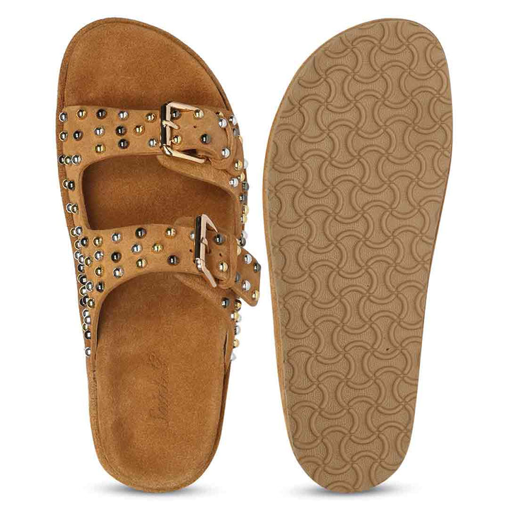 Saint Marnie Studded Tan Leather Footbed Sandals