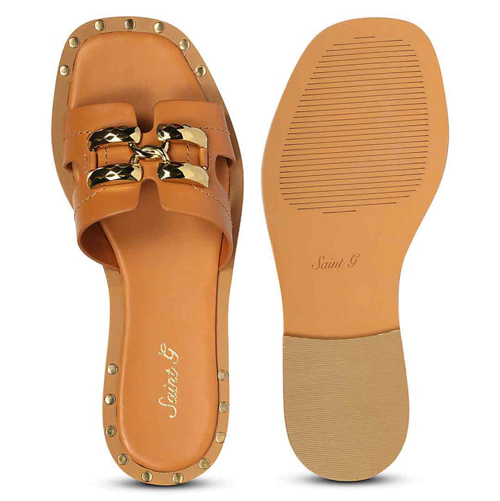 Saint Alaina Tan Leather Slides