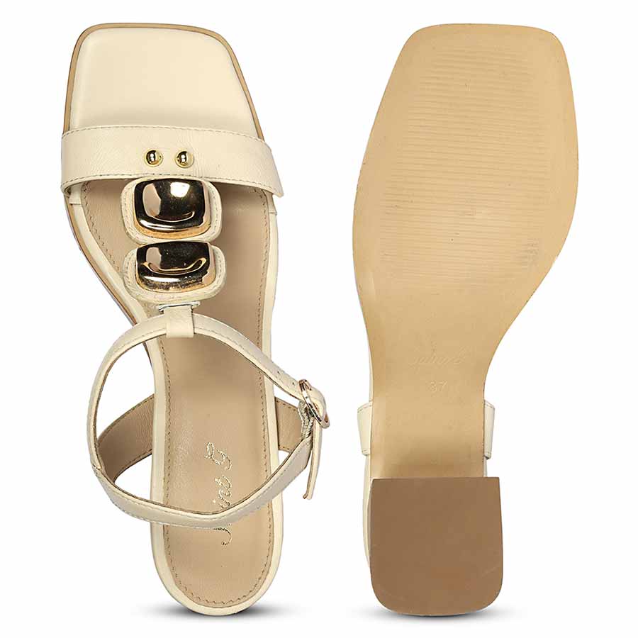 Saint Zoriel Gold Trim Off White Leather Block Heels