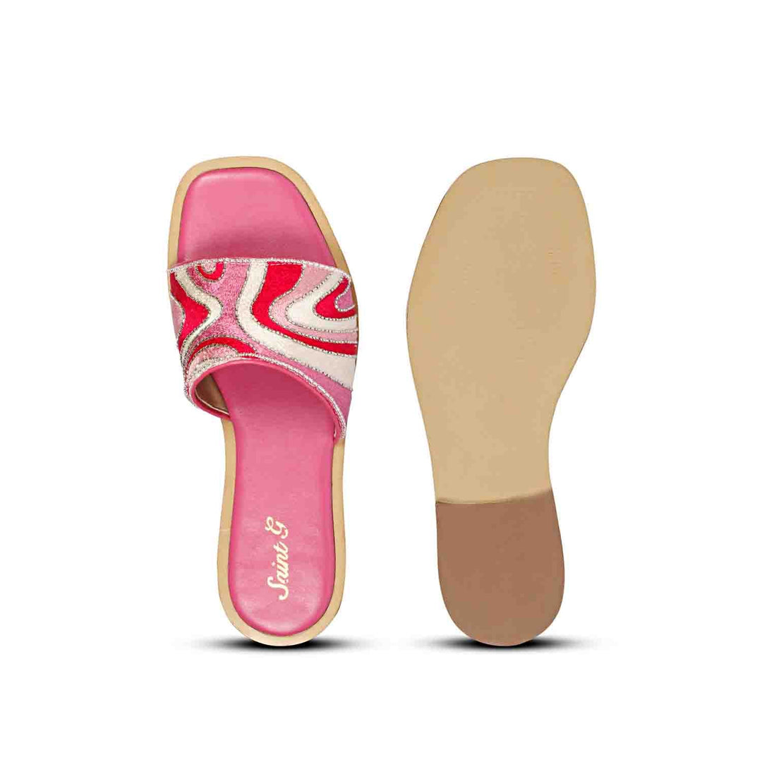 Saint Georgia Hand Embroidered Pink Leather Flats