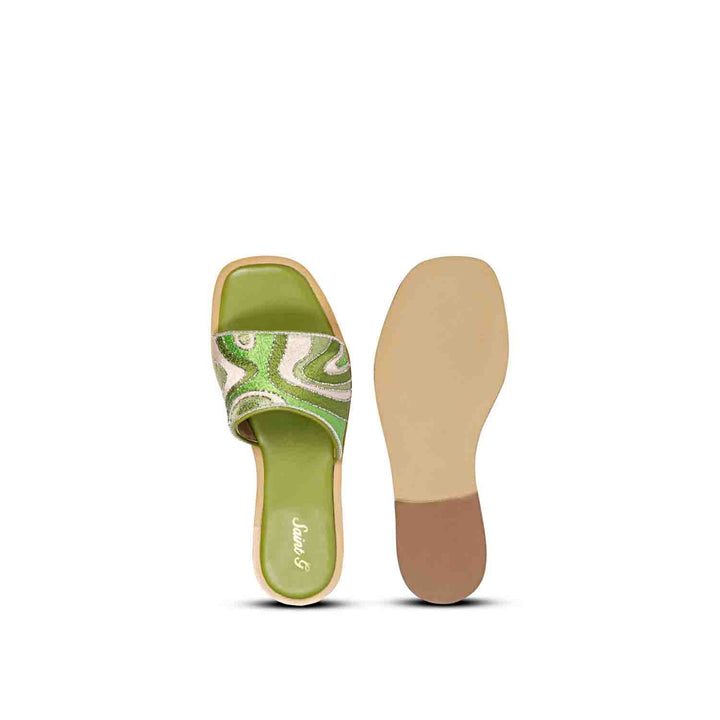 Saint Georgia Hand Embroidered Green Leather Flats