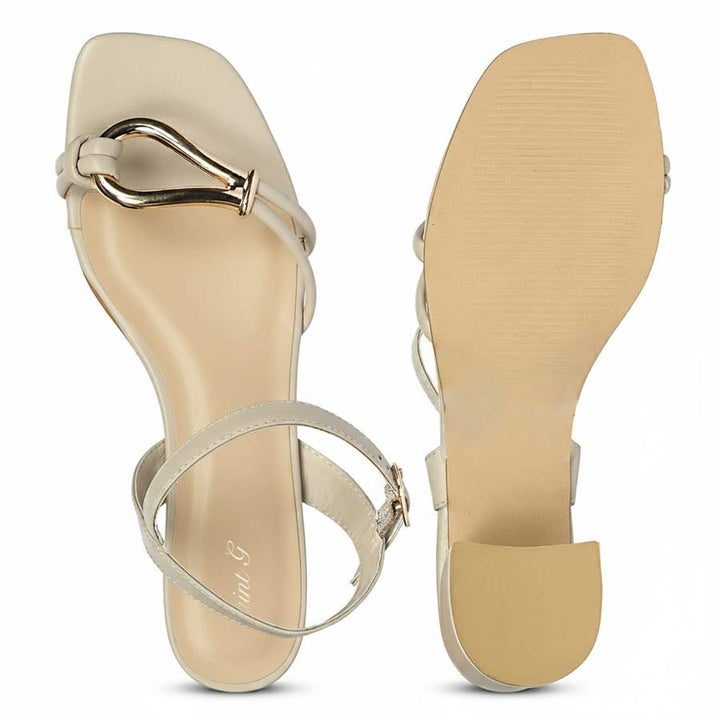 Saint Oryn Off-White Knot Trim Block Heels