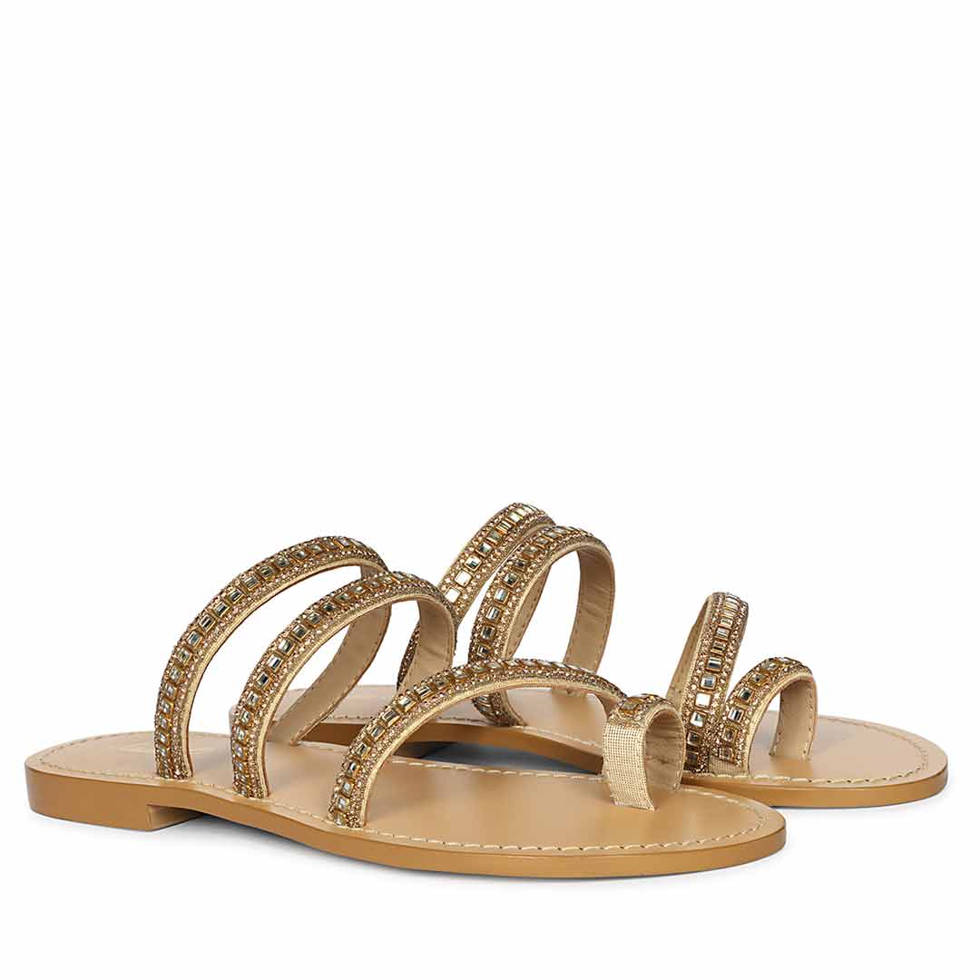 Saint Amber Stone Gold Leather Flats