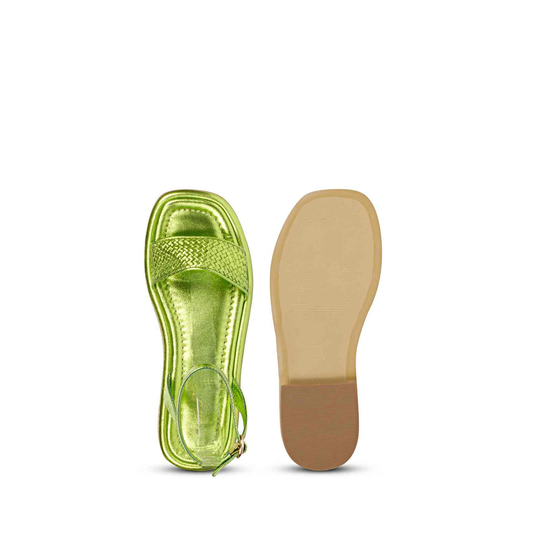 Saint Catalina Green Leather Flat Sandal