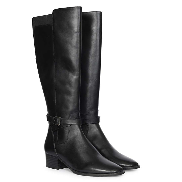 Saint Areti Buckle Black Leather Knee High Boots