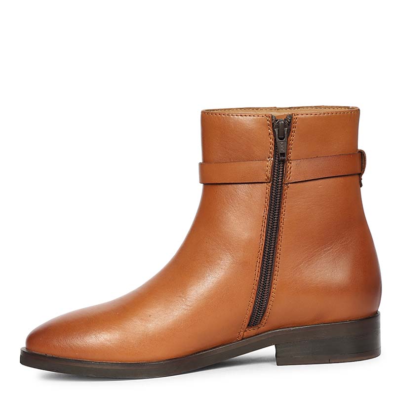 Saint Reese Tan Leather Gold Buckle Decor Ankle Boots