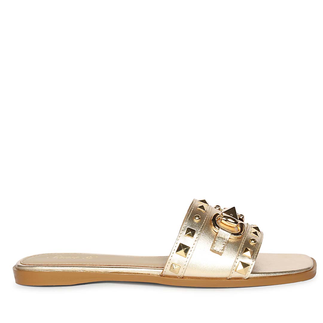 Saint Wrenley Studded Platin Suede Leather Slides
