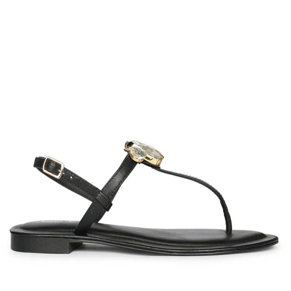 Saint Elara Stone Embellished Black Leather Sandals