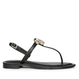 Saint Elara Stone Embellished Black Leather Sandals