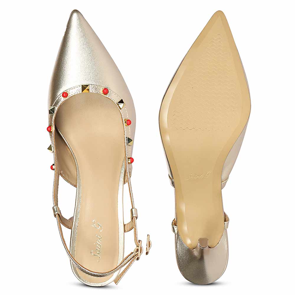 Saint Petra Studded Metallic Gold Leather Pumps