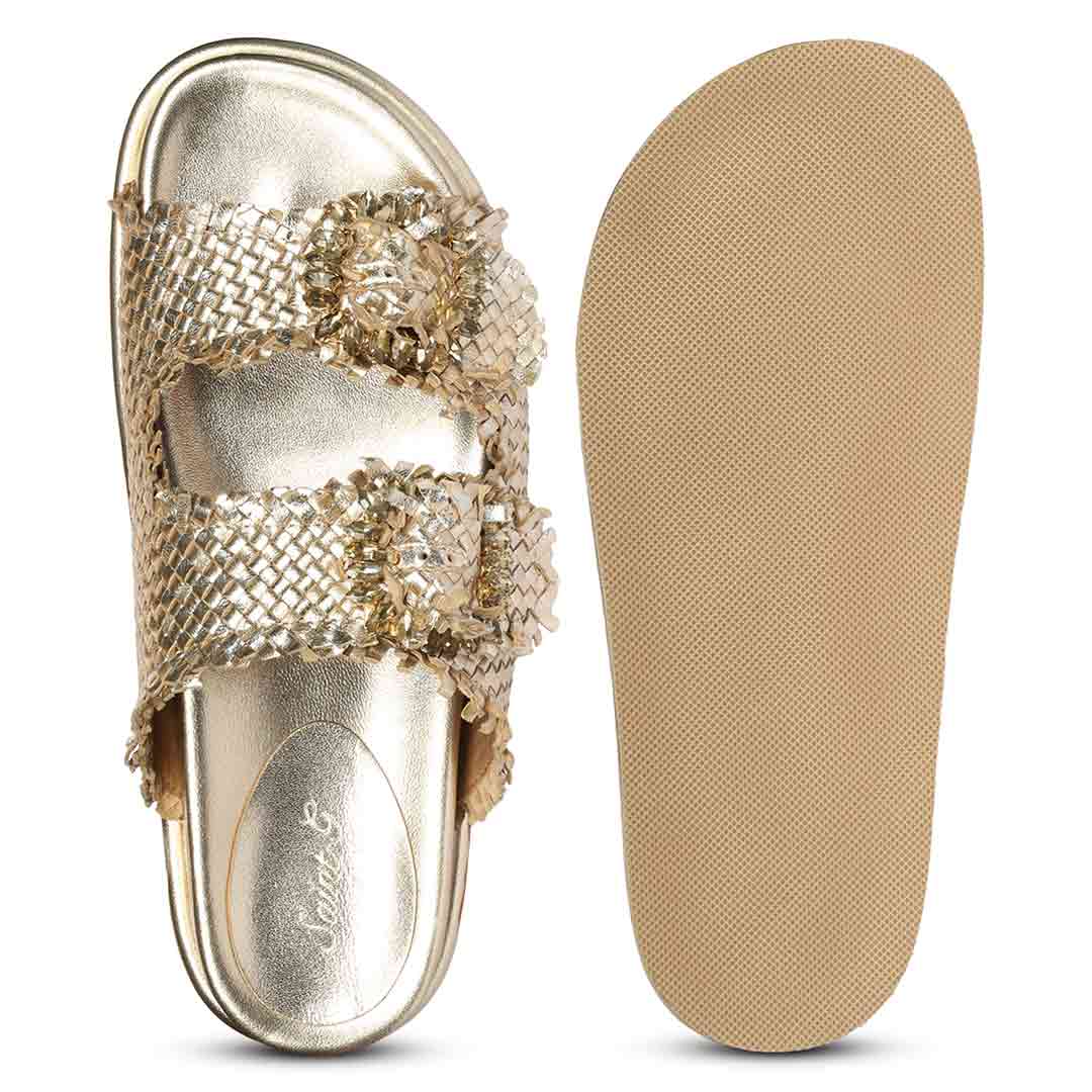 Saint Nuala Crystal Stone Platin Woven Leather Sandals