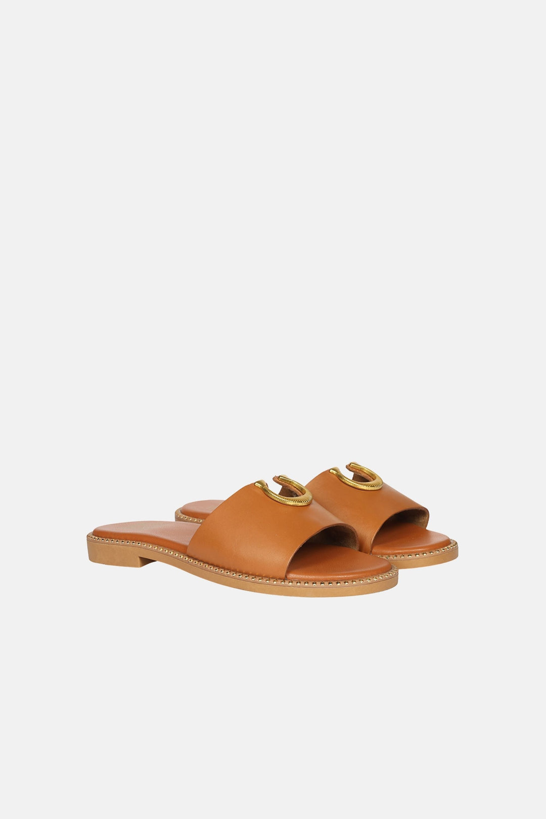 Vivi Blu - Amber Horseshoe Ornament Sandals - Cognac Leather