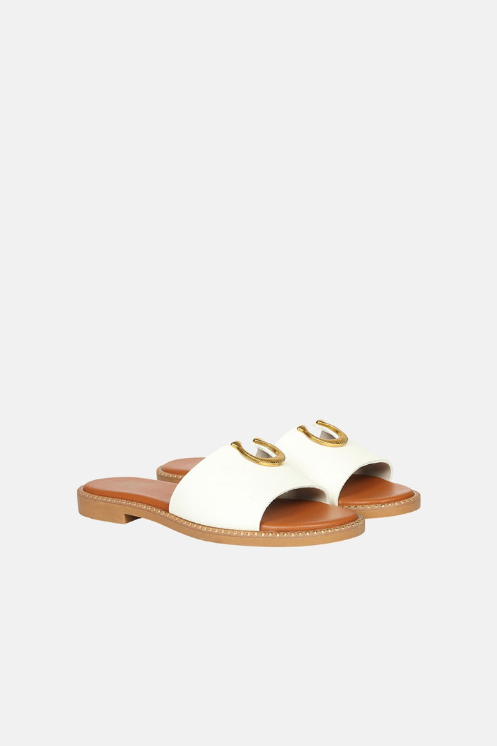 Vivi Blu - Amber Horseshoe Ornament Sandals - White Leather