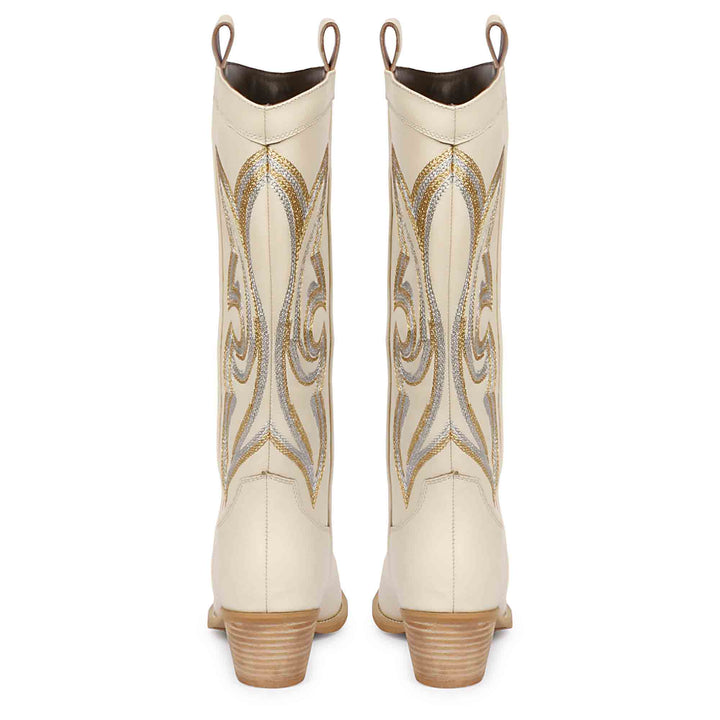 Saint Martina Off White Stitched Leather Cowboy Boots