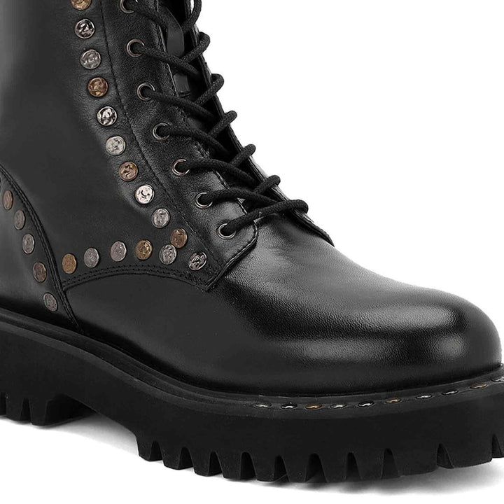 Sleek and edgy SAINT NATALIE boots with metal studs, lace-up design, and high ankle for a stylish look