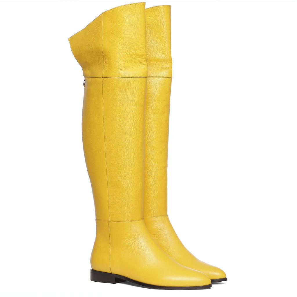 Saint Grace Yellow Leather Above The Knee Boots