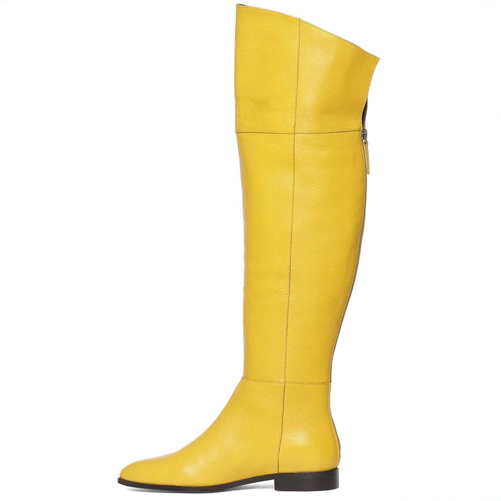 Saint Grace Yellow Leather Above The Knee Boots