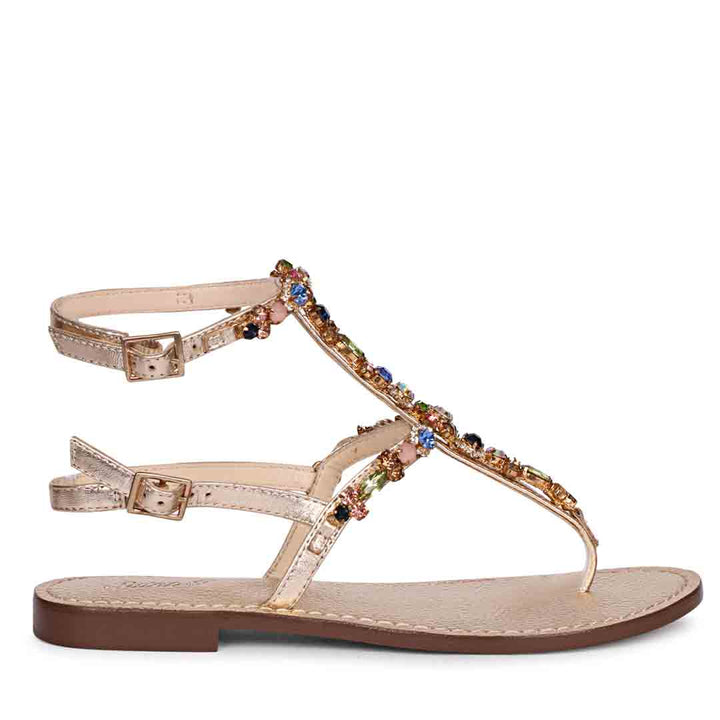 Saint Zuri Multi Stone Embellished Platin Leather Sandals