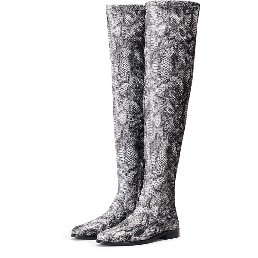 Saint Lelia Grey Stretch Fabric Above The Knee Boots - SaintG India