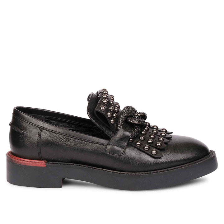 Saint Zoe Black Leather Handcrafted Moccasins