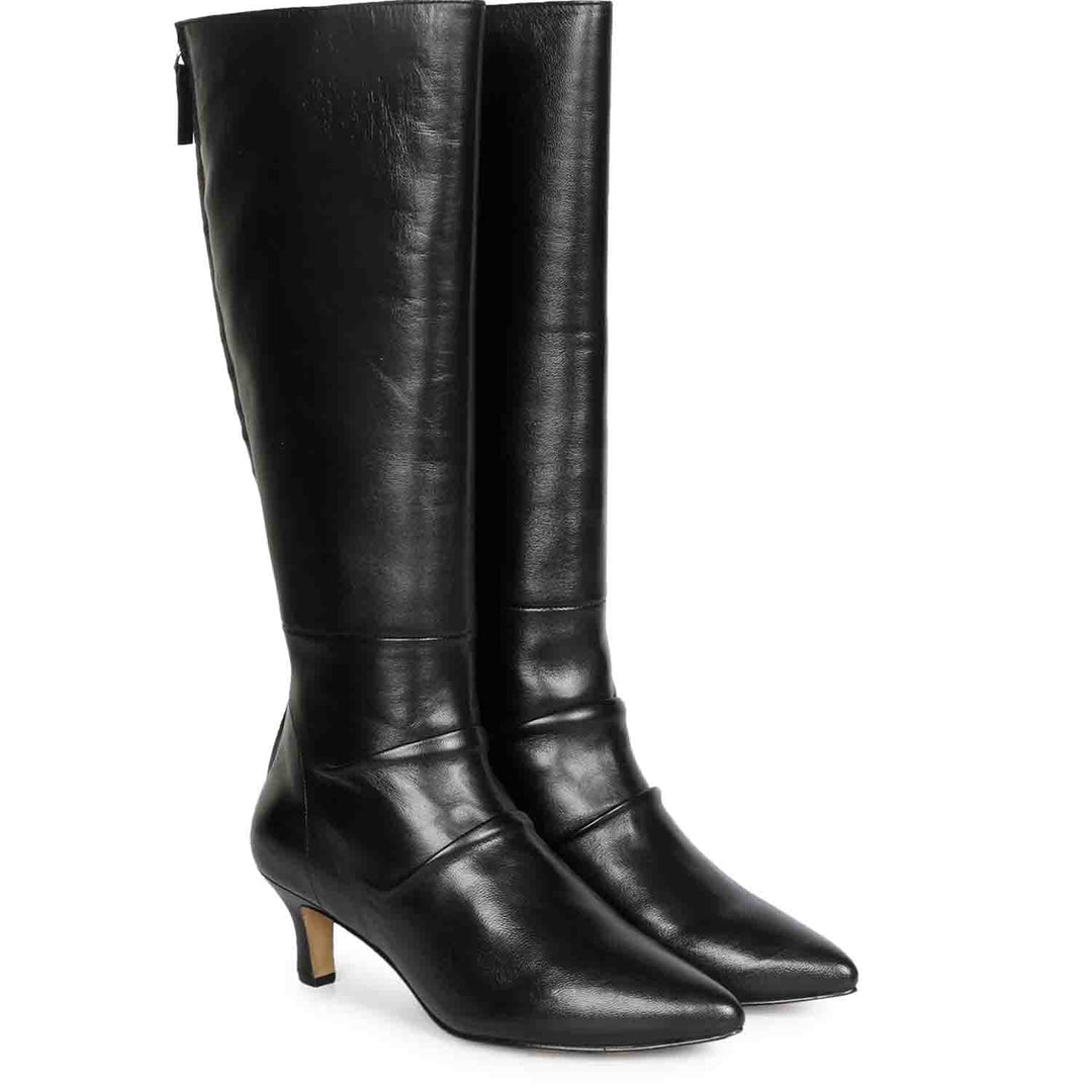 Saint Nadine Black Leather Slouchy Kitten Heel Long Boots 40 / Black Saint Nadine Black Leather Slouchy Kitten Heel Long Boots 40 / Black