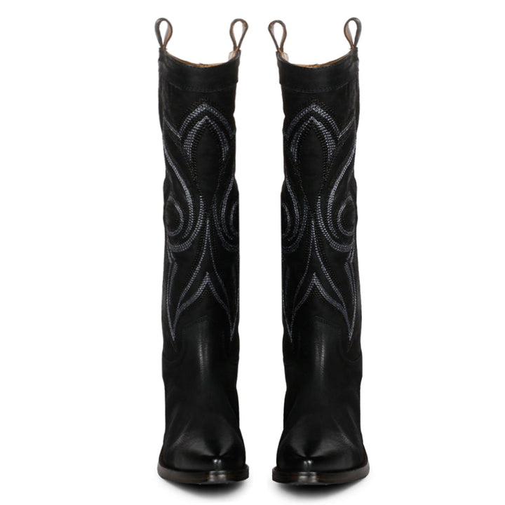 Saint Ashley Black Leather cowboy Calf Length Boots - SaintG India