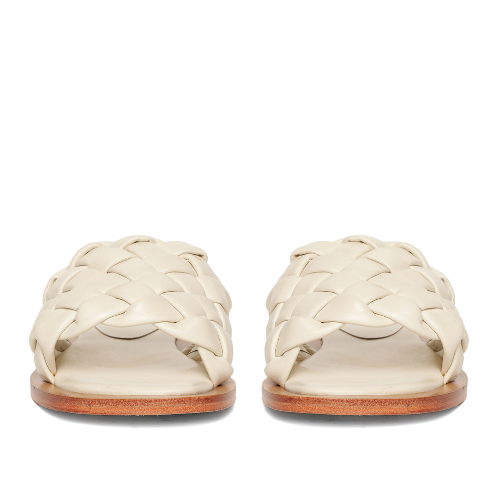 Saint Edetta White Woven Leather Sliders