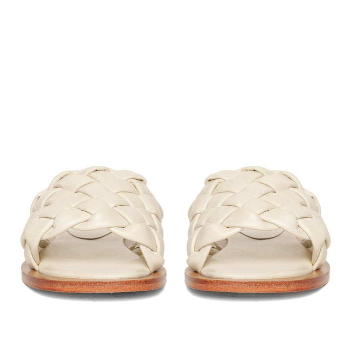 Saint Edetta White Woven Leather Sliders