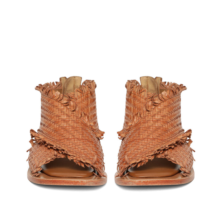 Saint Filomena Tan Woven Leather Sandals