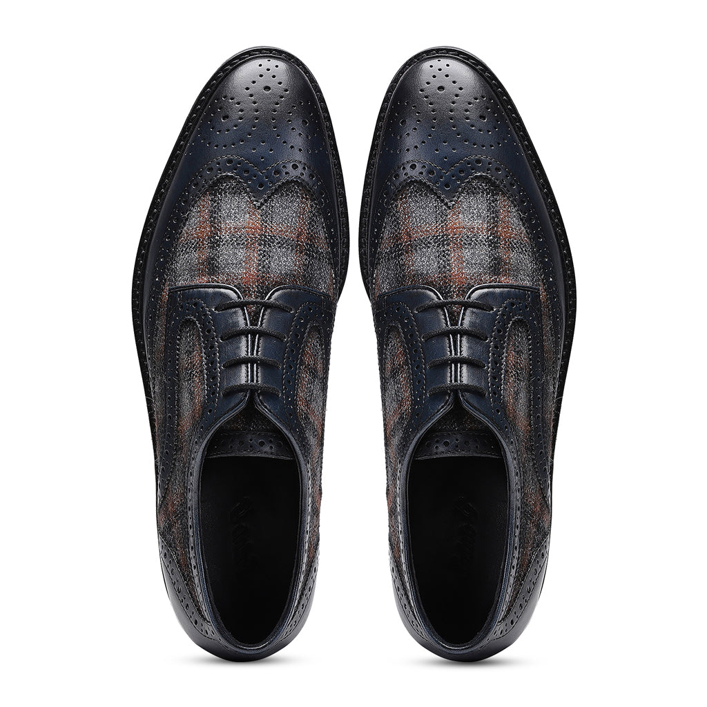 Saint Faustin Navy Leather Lace Up Brogue - SaintG