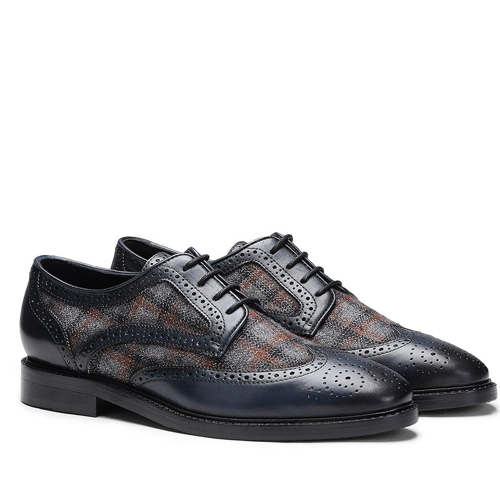 Saint Faustin Navy Leather Lace Up Brogue - SaintG