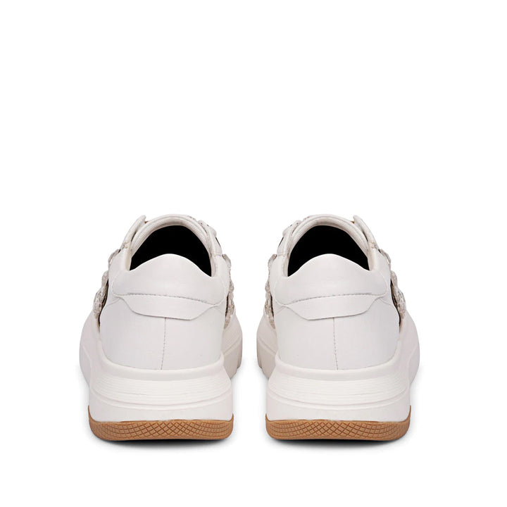 Saint Joanna Crystal Off White Leather Sneakers - Elegant off-white sneakers with crystal embellishments for a touch of glamour and timeless style.