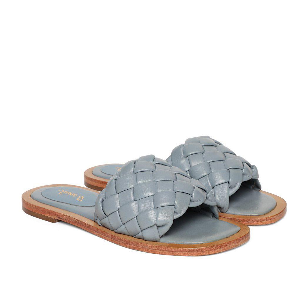 Saint Edetta Blue Woven Leather Sliders