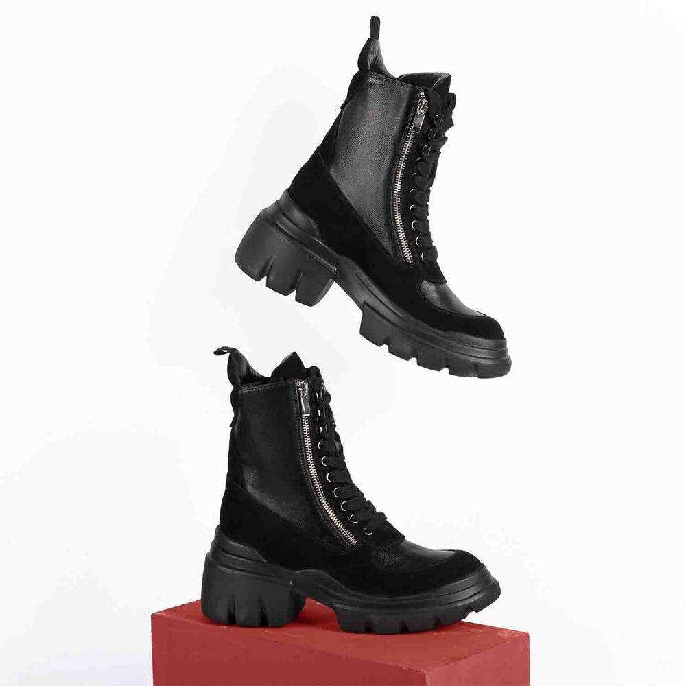 Versatile black leather lace-up high ankle boots - Saint Kendall for casual and formal occasions