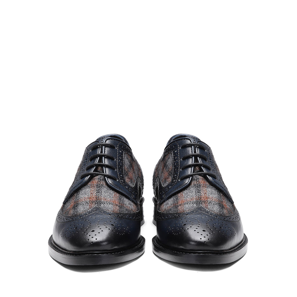 Saint Faustin Navy Leather Lace Up Brogue - SaintG