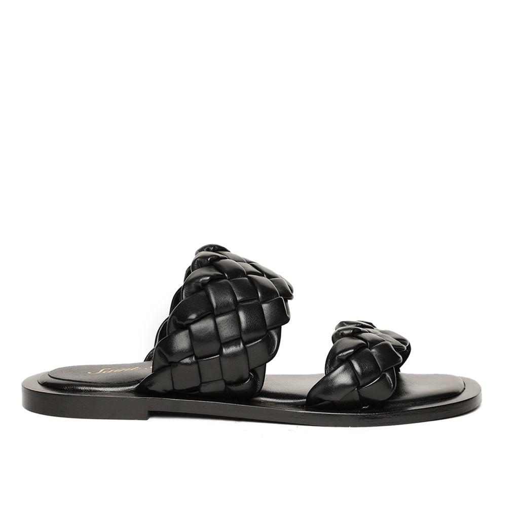 Saint Bruna Black Woven Leather Sliders