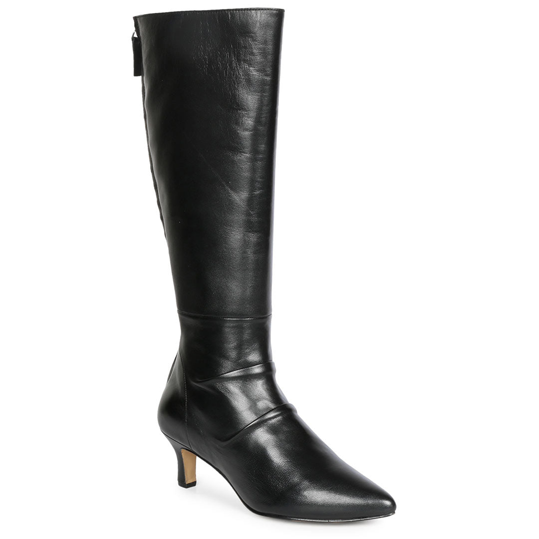 Saint Nadine Black Leather Slouchy Kitten Heel Long Boots – SaintG USA