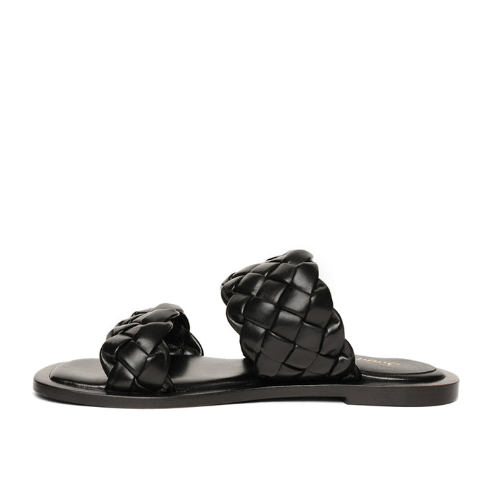 Saint Bruna Black Woven Leather Sliders