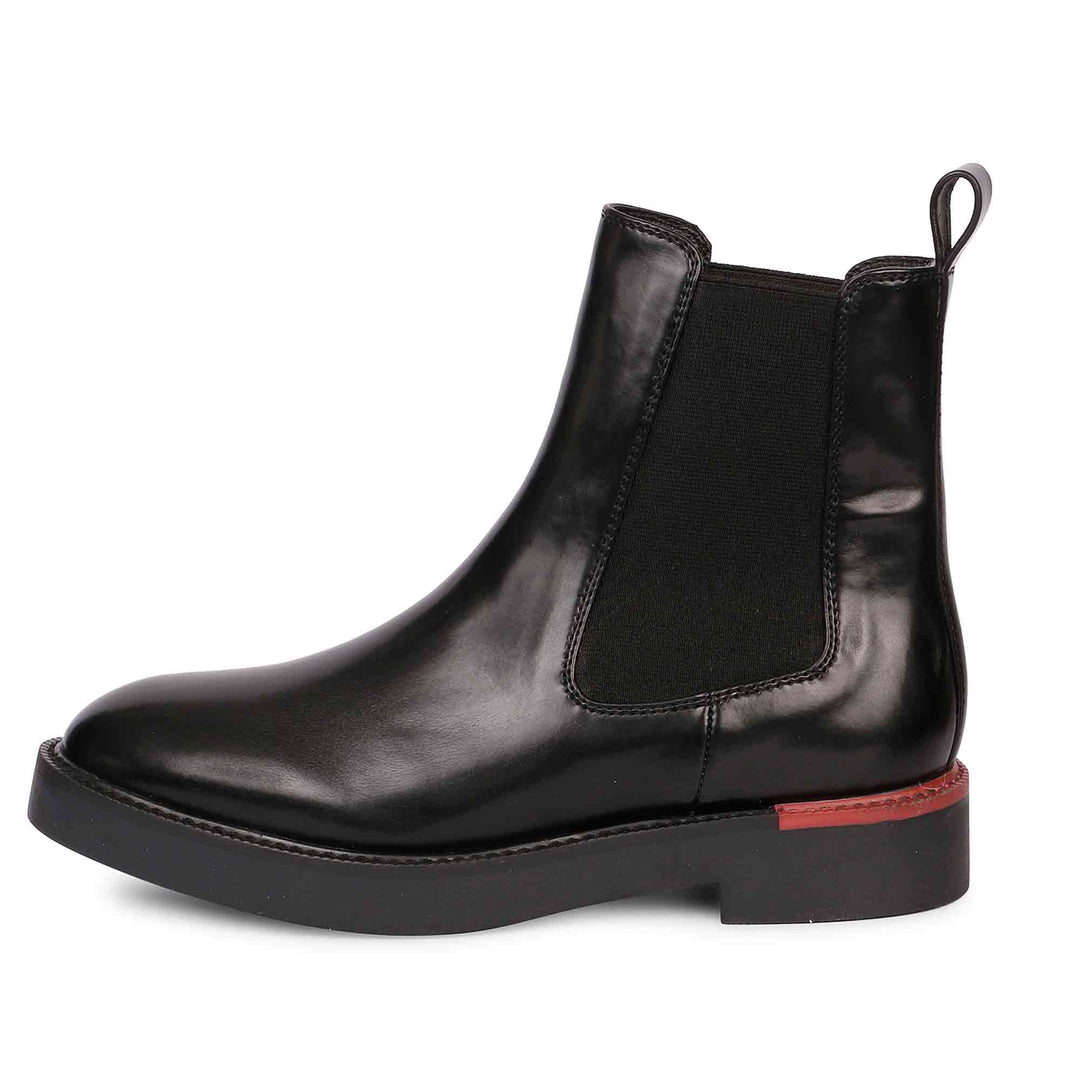 Saint Aster Black Leather Handcrafted Chelsea Boots