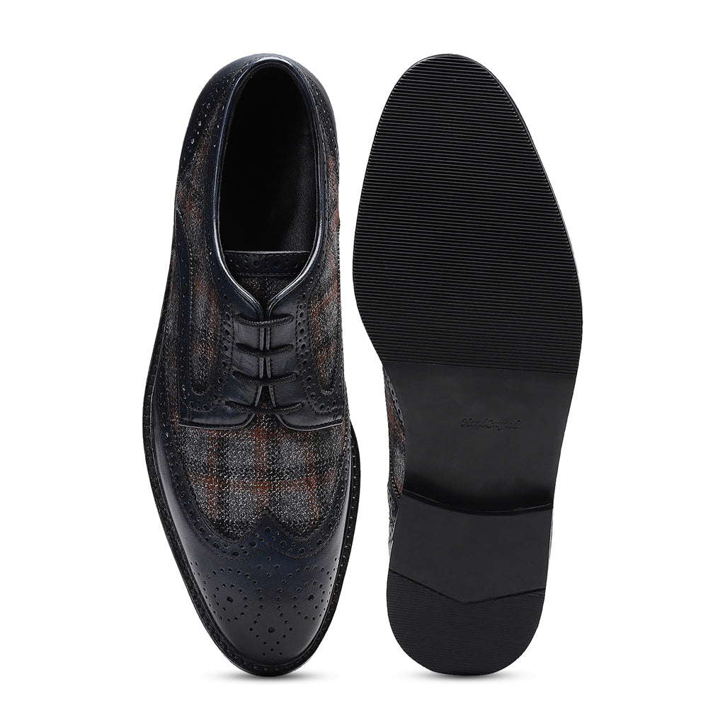 Saint Faustin Navy Leather Lace Up Brogue - SaintG