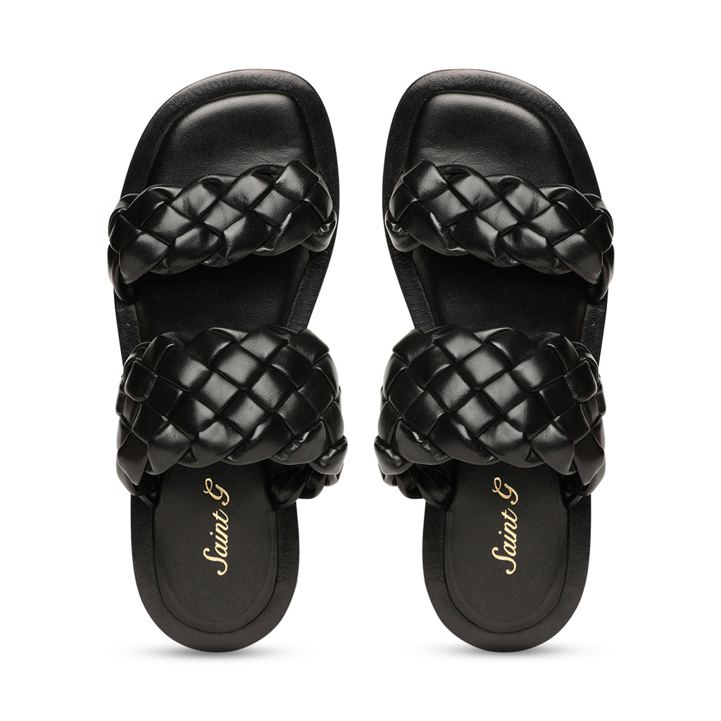 Saint Bruna Black Woven Leather Sliders