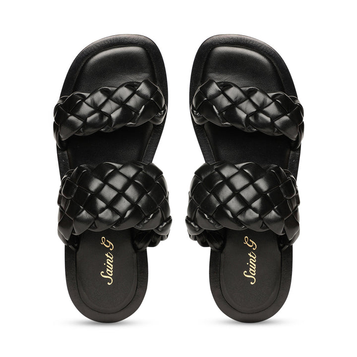 Saint Bruna Black Woven Leather Sliders