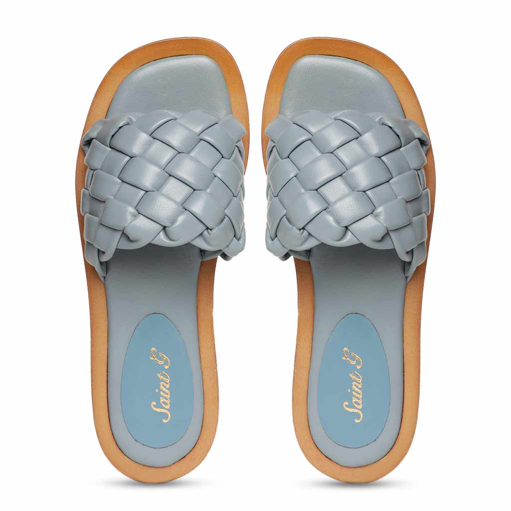 Saint Edetta Blue Woven Leather Sliders