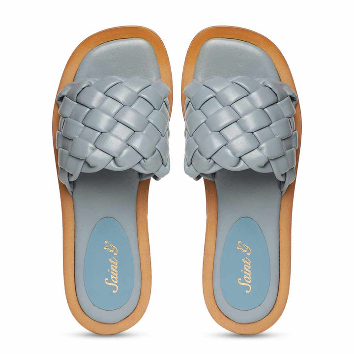 Saint Edetta Blue Woven Leather Sliders