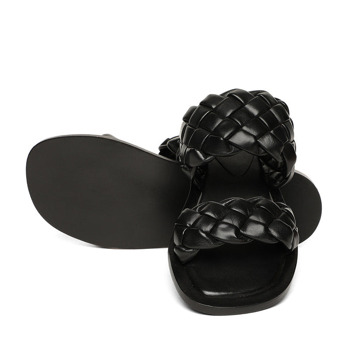 Saint Bruna Black Woven Leather Sliders