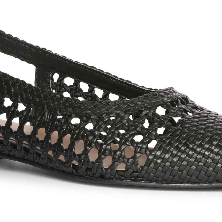 Saint Chayya Black Hand Woven Leather Low  Heels