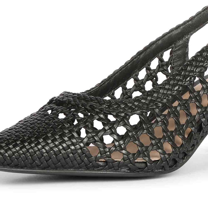 Saint Calli Black Hand Woven Leather Block Heels